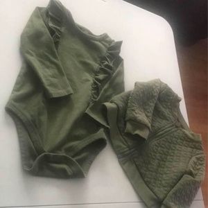 Olive Green 18months Toddler Baby Girl Ruffled Onesie and Bomber Jacket